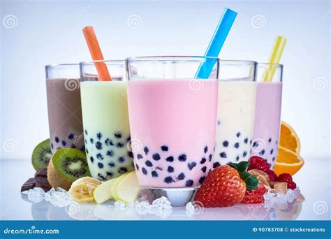 Refreshing Milky Bubble Tea with Tapioca Pearls Stock Photo - Image of ...