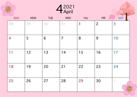 2021年4月 カレンダー - こよみカレンダー