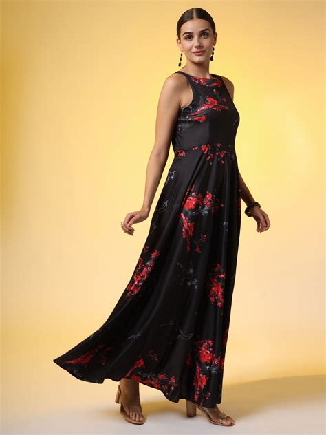 Black with Red Flower Print Dress – Sufiza Lifestyle