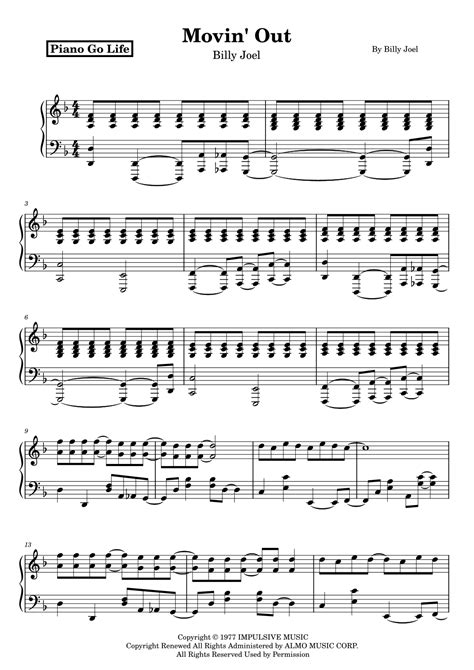Movin' Out (Anthony's Song) (arr. Piano Go Life) by Billy Joel Sheet ...
