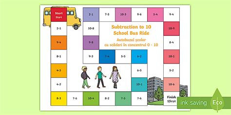 Subtraction Bus Board Game English/Romanian - Subtraction Bus Board Game