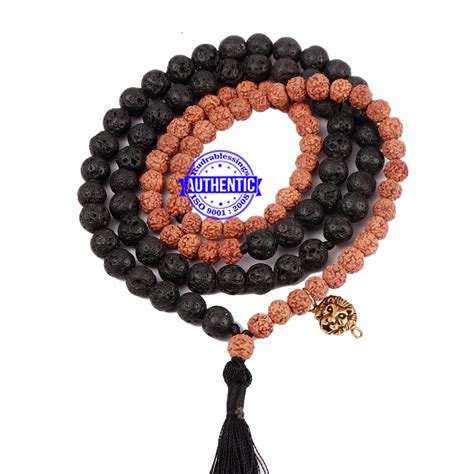 Lava Stone + Rudraksha Mala with Lion accessory – Rudra and Sons
