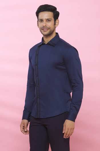 Buy Blue Cotton Plain Shirt For Men by Aces by Arjun Agarwal Online at ...