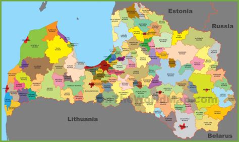 Administrative map of Latvia - Ontheworldmap.com