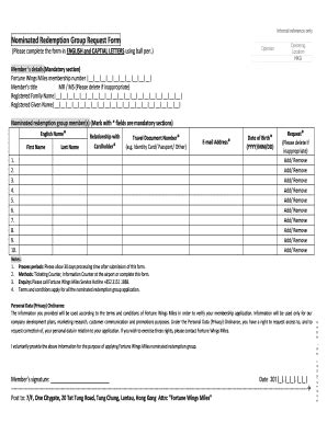 Fillable Online Internal reference only Nominated Redemption Group ...