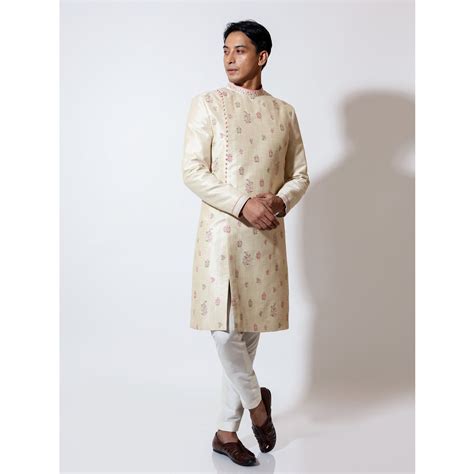 Sherwani with motif embroidery scatter on body with cropped pants ...