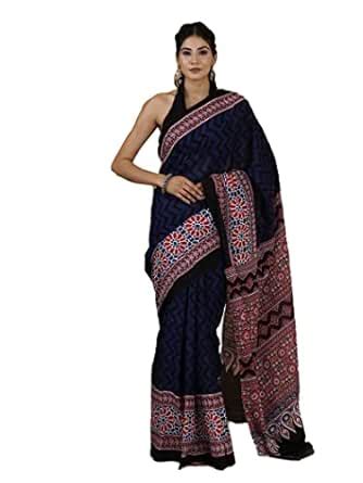 Buy JALTHER Women's Ikat Hand Block Print Jaipuri Cotton Mulmul Saree ...