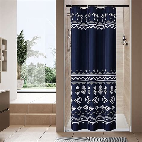 Navy Boho Small Stall Shower Curtain 36 x 72, Blue Half Size Shower Curtain Set, Modern Narrow ... - length of shower curtains
