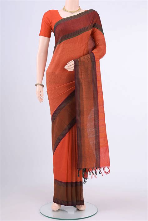 Brick Orange Blended Coimbatore Silk Cotton Saree – Nalli Silk Sarees ...