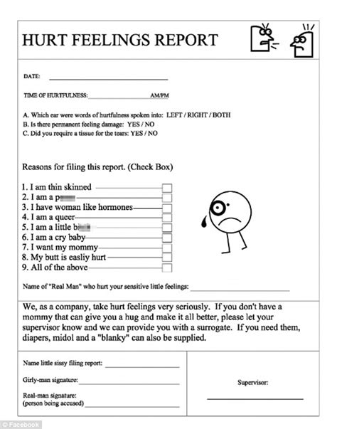 Printable Hurt Feelings Report