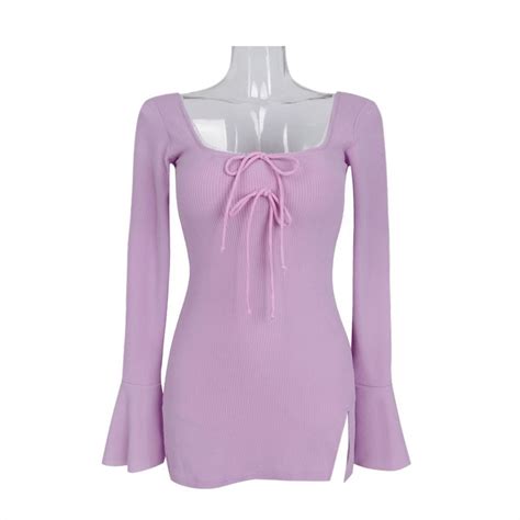 Korean Style One Piece Swimwear Long Sleeve Bandeau Swimsuit Dress Pink ...