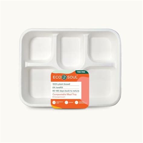 ECO SOUL [50 Pack, 3-Compartment Disposable Meal Tray | Compostable ...