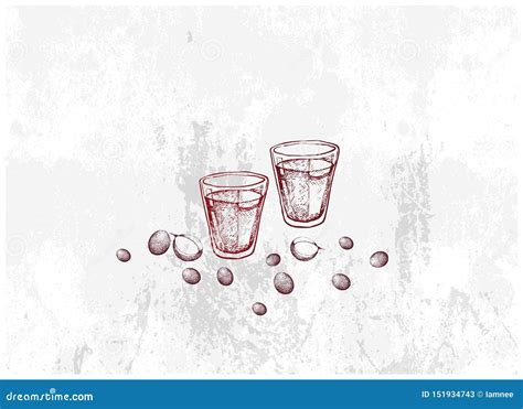 Hand Drawn of Single Espresso Coffee in Shot Glasses Stock Vector ...