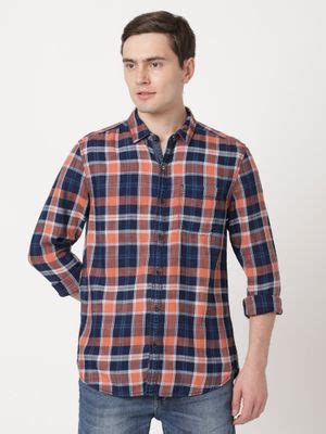 Buy Wrangler Men Checked Blue Shirt (Regular) Online
