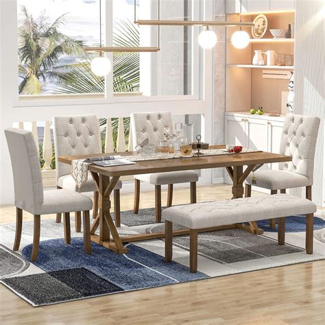 Amazon.com - Knocbel Farmhouse Rectangular Dining Table Bench and ...