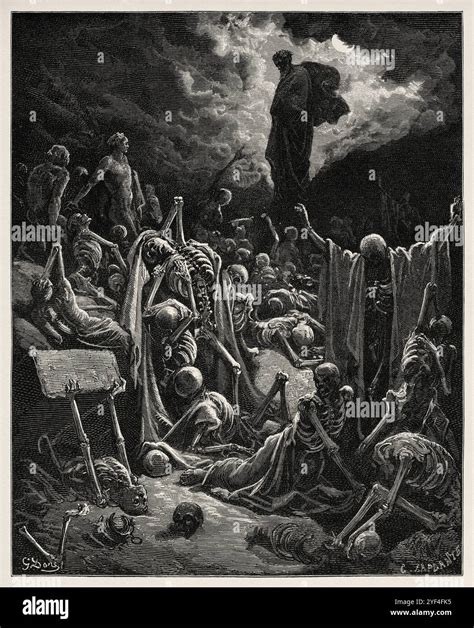 The Vision of the Valley of Dry Bones (Ezekiel 37:1-2) Old Testament. Antique bible illustration ... - illustration of ezekiel vision