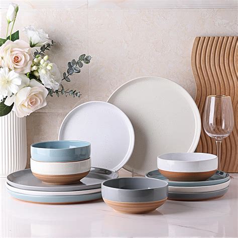 AmorArc Ceramic Dinnerware Sets for 4, 12 Pieces Handpainted Plates and ...