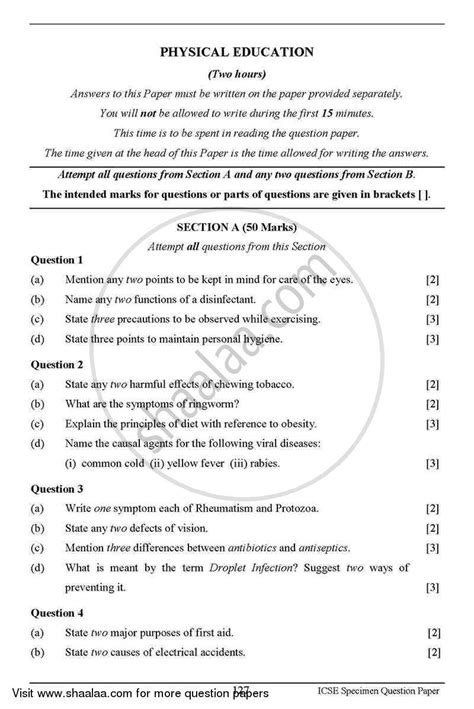 Physical Education 2012-2013 (English Medium) ICSE Class 10 question ...