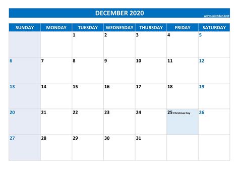 December 2020 calendar -Calendar.best
