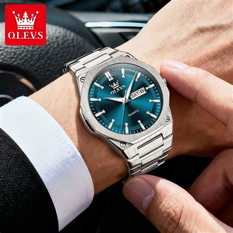 OLEVS Mens Luxury Watch Black Stainless Steel Quartz Wristwatch ...