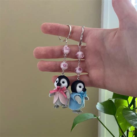 Penguin Calico Critters Keychain Twins Pink Glass Beads - Etsy