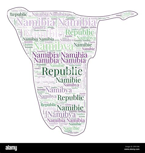 Namibia shape filled with country name in many languages. Namibia map in word cloud style ... - country language name
