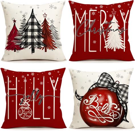 Amazon.com: NIGHTWISH Red Christmas Decor Pillow Covers 18x18 Set of 4 ...