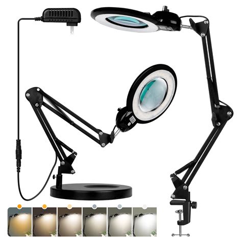KIRKAS 10X LED Magnifying Glass with Light, Desk Clamp Lamp, Infinite Modes, Workbench Magnifier ...