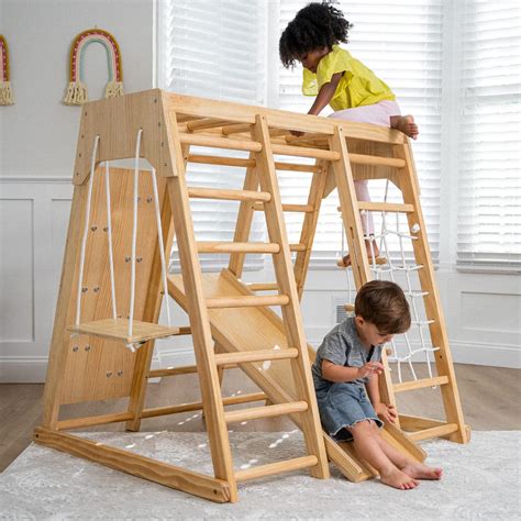 Amazon.com: Ogelo Triangle Climber,Indoor Playground Wood Playset 7-in ...
