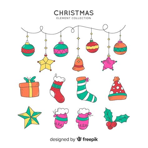Colorful christmas element collection with flat design | Free Vector