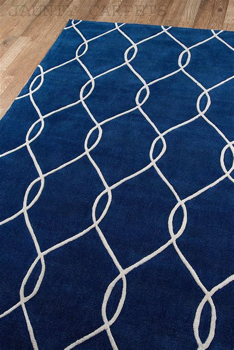 RUBI RUGS Cotton Hand Tufted Wool Ivory-Blue Matte Geometric Non Slip ...