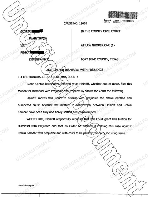 Texas Motion For Dismissal With Prejudice | US Legal Forms
