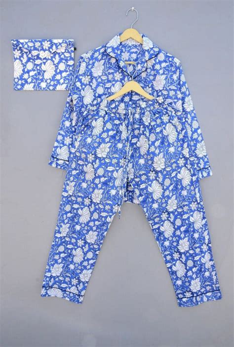 Indian Block Print Pajamas Set , Floral Print Night Suit , Cotton ...