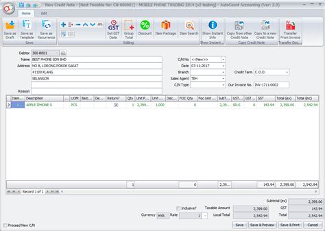 Image result for AutoCount Credit Note