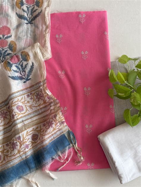 Unstitched Chanderi Cotton Dress Material with Dupatta – Oriana Global