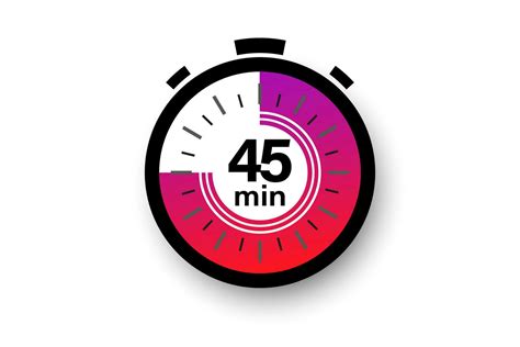 45 minutes timer. Stopwatch symbol in flat style. Editable isolated ...