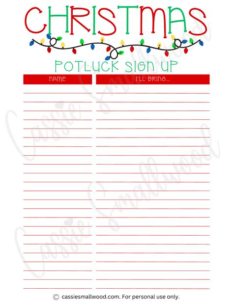 Free Christmas Potluck Sign Up Sheet | Christmas potluck, Christmas ...