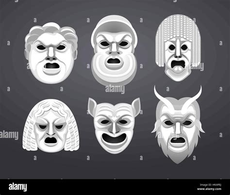 Greek Theatre Mask Set Vector Illustration Cartoon Stock Vector Image ...