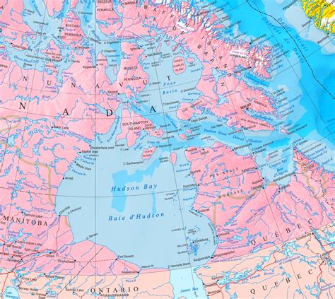 Map of Hudson Bay with cities and towns