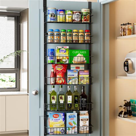 Delamu Pantry Door Organizer, Adjustable Metal Over the Door Pantry ...