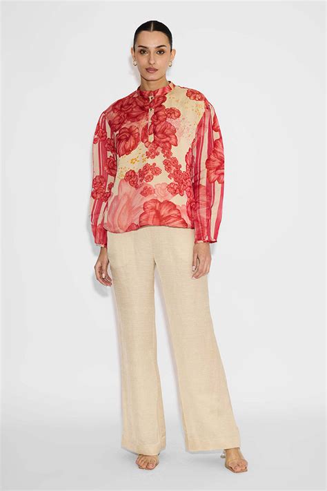 Shop Beige Floral Printed Top by SHA BY SHASHA GABA at House of ...