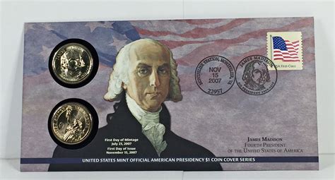 2007-P & D James Madison Commemorative Presidential Dollars*With Stamp ...