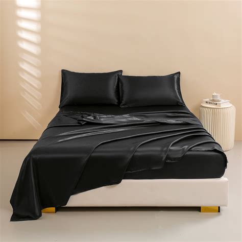 "Btargot Queen Size 4Pcs Black Satin Sheets Set, 13"" Deep Pocket Ultra ...