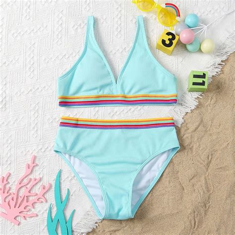 Girls 2 Piece Swimsuit Bathing Suit High Waist Cute Bikini Set Athletic ...