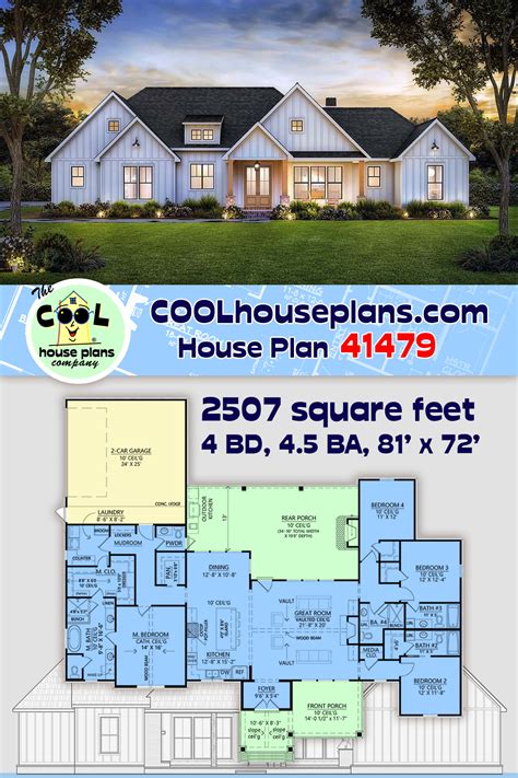 House Plan 41479 - Farmhouse Style with 2507 Sq Ft, 4 Bed, 4 Bath ...
