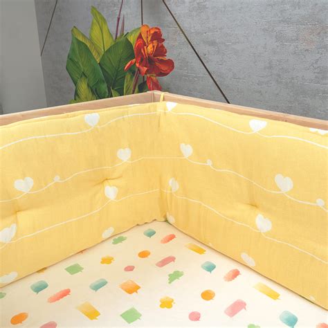 Organic Cot Bumper- Yellow Hearts – Tiny Snooze