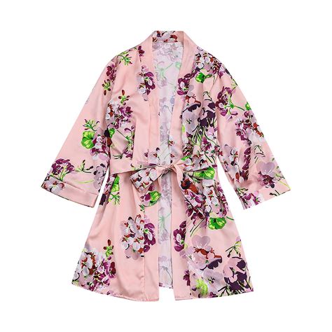 TMOYZQ Women's Floral Print 3/4 Sleeve Satin Robes Short Silk Robes ...