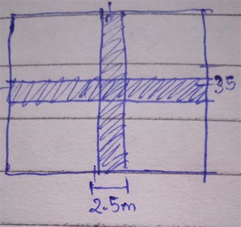 A square garden of side 35m is having two cross roads 2.5m wide going ...