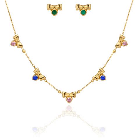 Bow Emerald Stone Necklace with Earrings – House of Suniyara