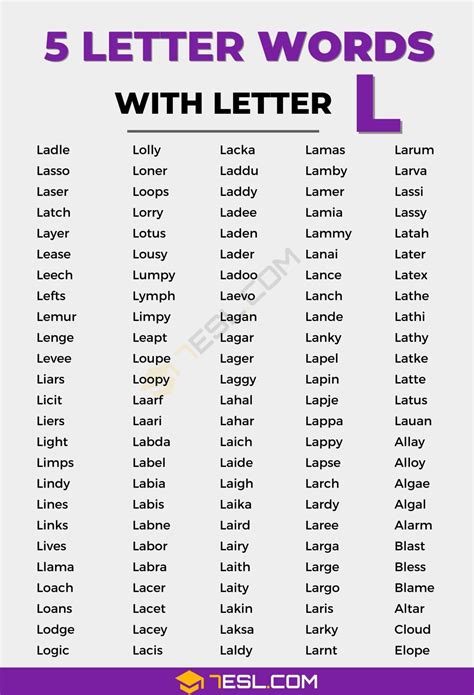 L Word List L Words For Kids Free L Words Learning Pack